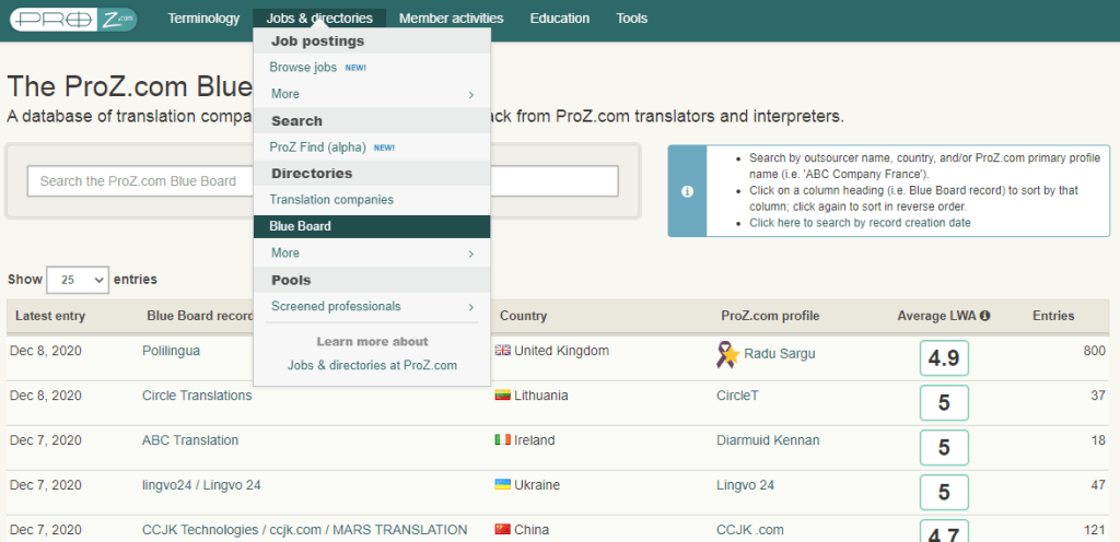 database agences de traduction